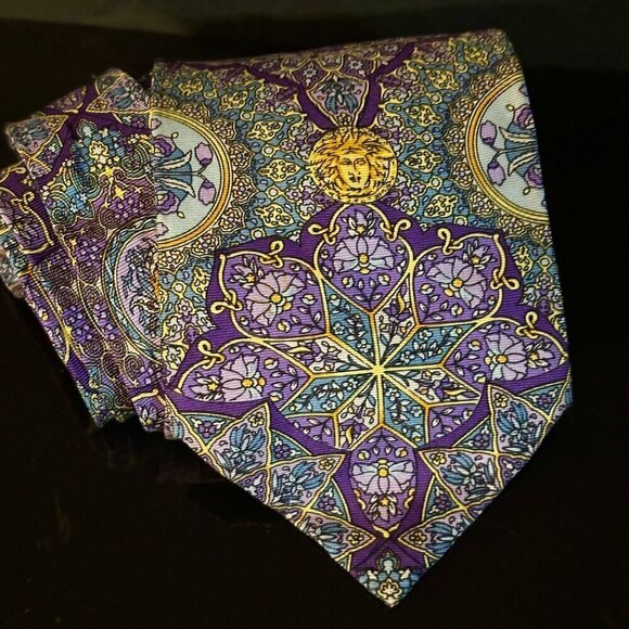 Versace Silk Tie EUC Mint Vintage Gianni Floral Psychedelic Sun Baroque Retro - Picture 1 of 6
